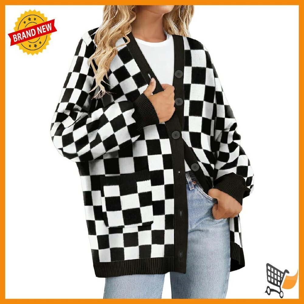 Plus Size Oversized Cardigan Sweater Coat Open Front Button Long Sleeve